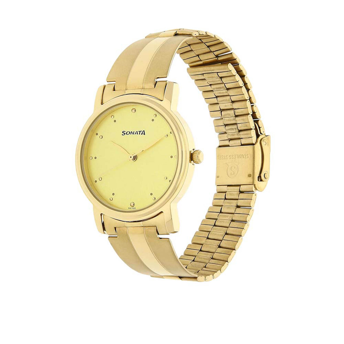 Sonata Champagne Dial Gold Stainless Steel Strap Analog Watch for Men