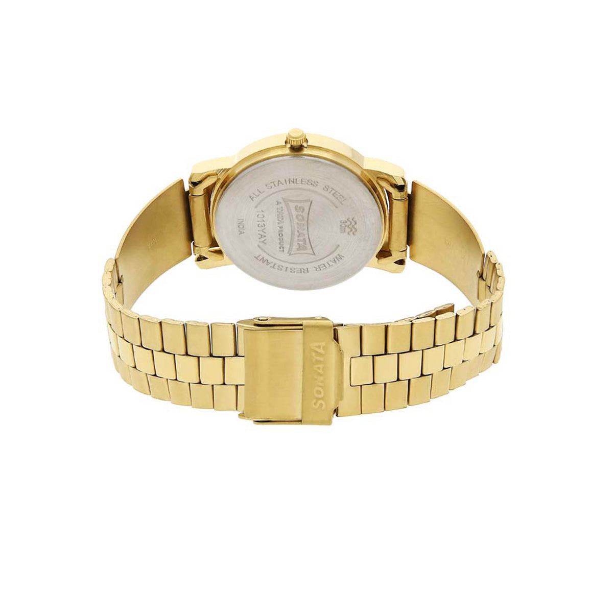 Sonata Champagne Dial Gold Stainless Steel Strap Analog Watch for Men