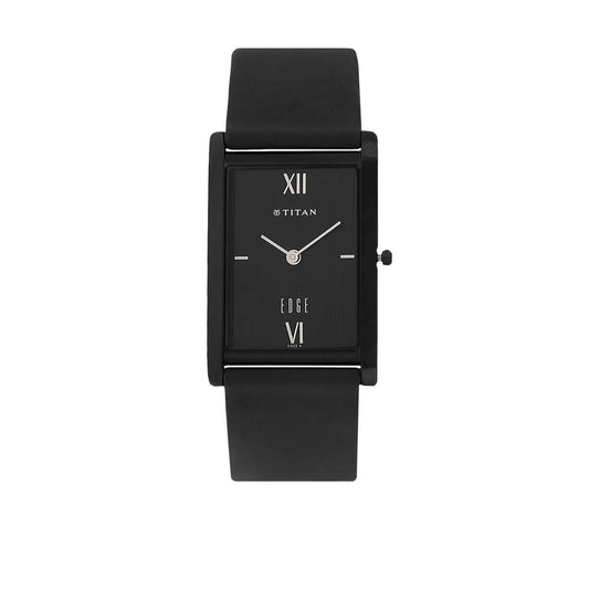 Titan Edge Quartz Analog Black Dial Leather Strap Watch for Men