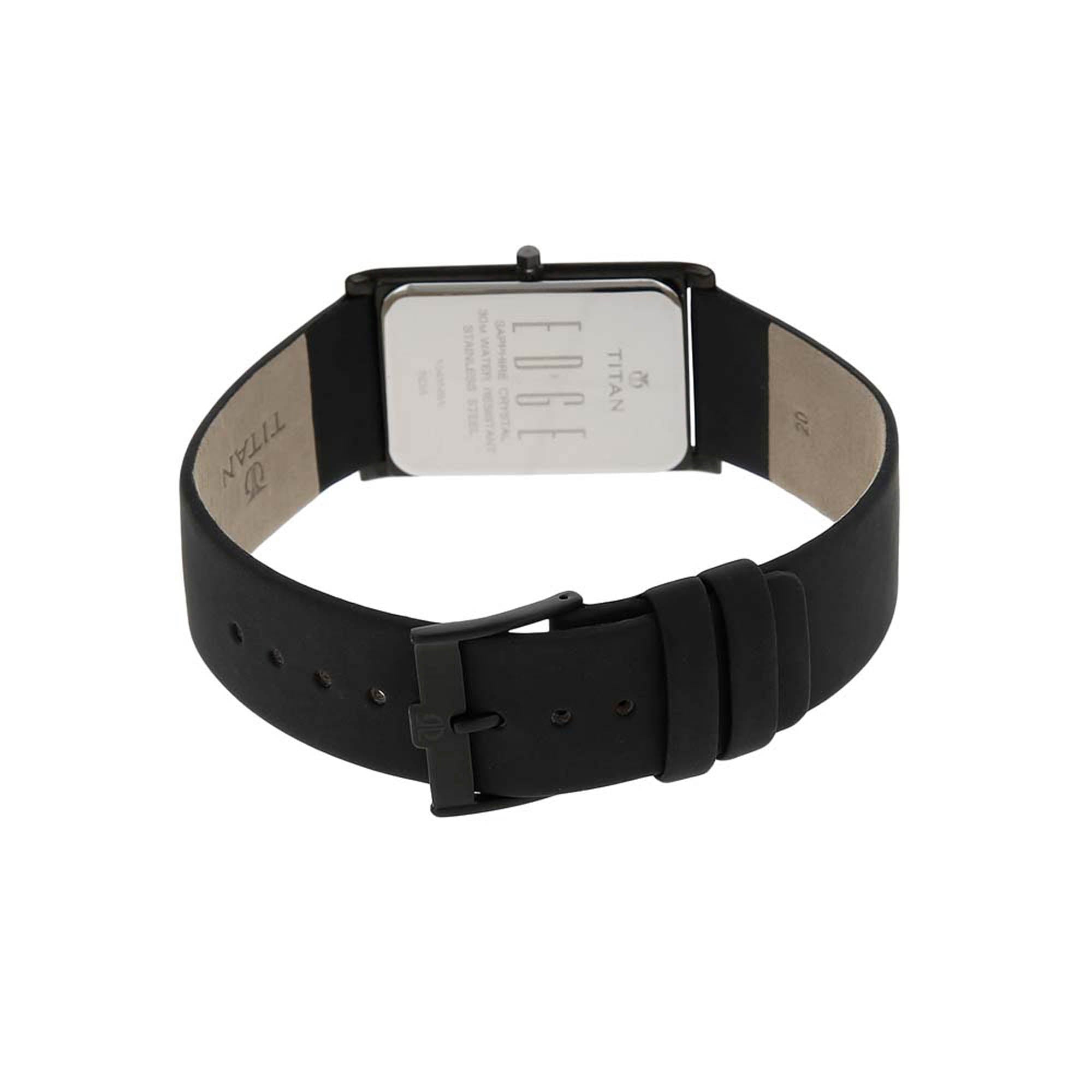 Titan Edge Quartz Analog Black Dial Leather Strap Watch for Men