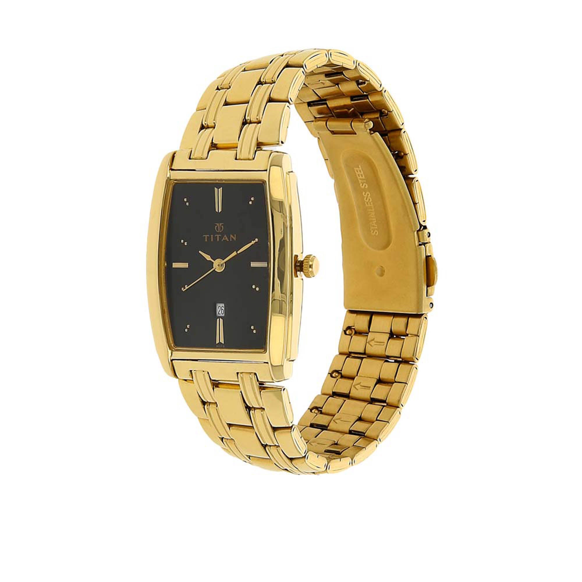 Titan Analog with Date Black Dial Metal Strap watch for Men