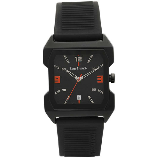 Fastrack Hitlist Quartz Analog with Date Black Dial PU Strap Watch for Guys