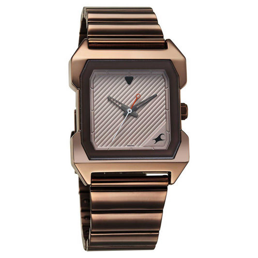 Fastrack Pulse Quartz Analog Beige Dial With Brown Colour Stainless steel Strap Watch for Guys