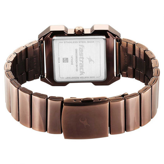 Fastrack Pulse Quartz Analog Beige Dial With Brown Colour Stainless steel Strap Watch for Guys