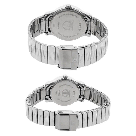 Titan Silver Dial Metal Strap Analog with Day and Date Watch for Couple