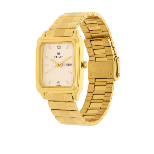 Titan Quartz Analog with Day and Date Silver Dial Stainless Steel Strap Watch for Men
