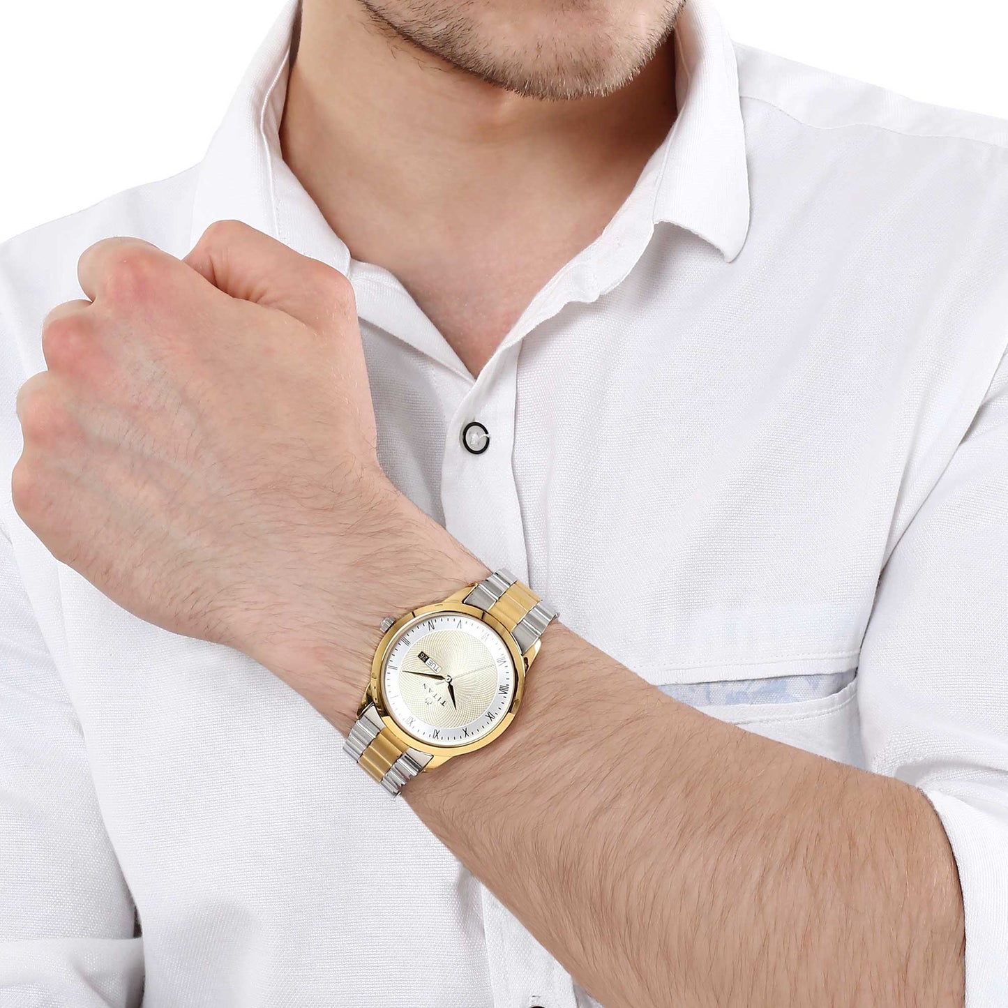 Titan Regalia Champagne Dial Alog Watch for Men (1584BM02)