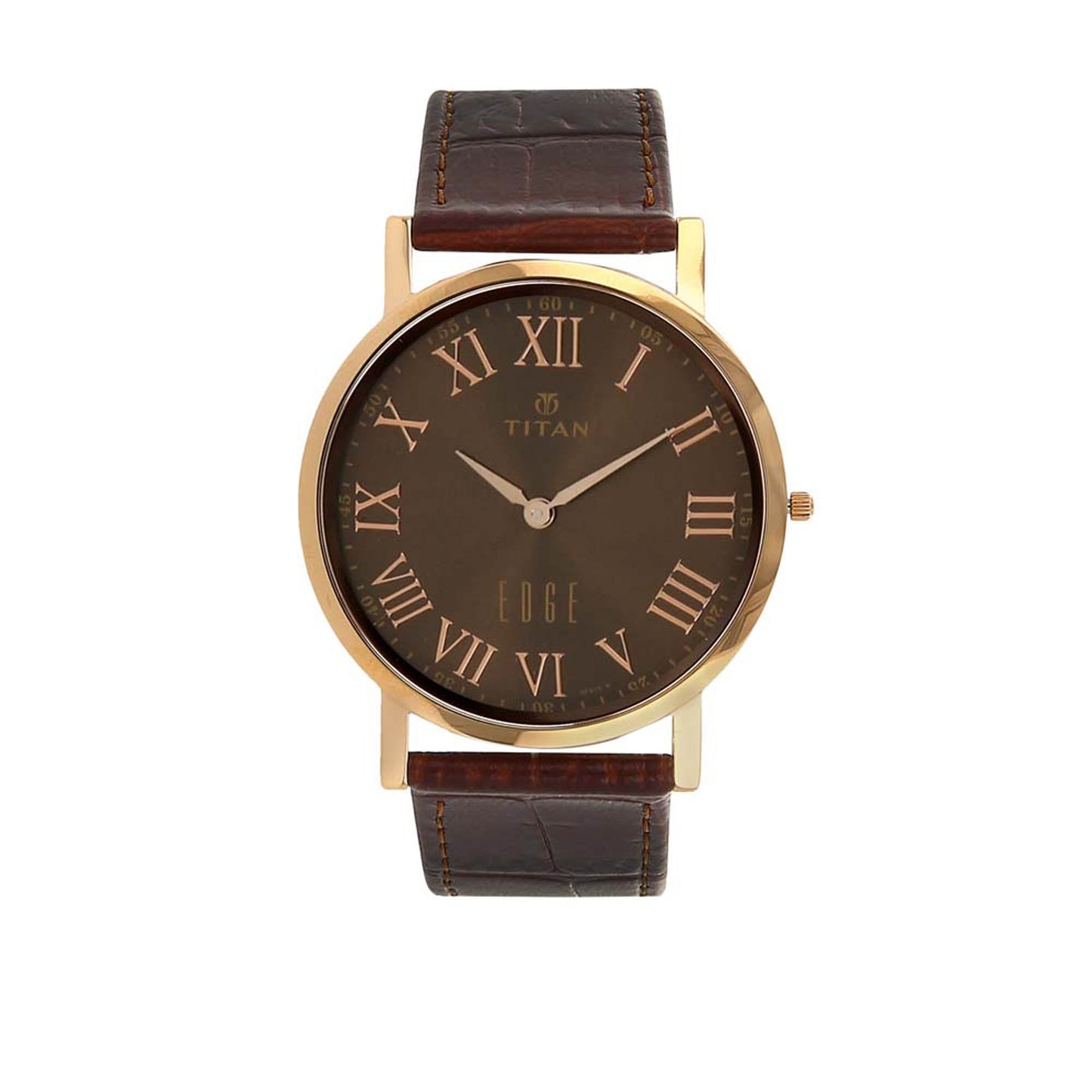 Titan Edge Quartz Brown Dial Leather Strap Watch for Men