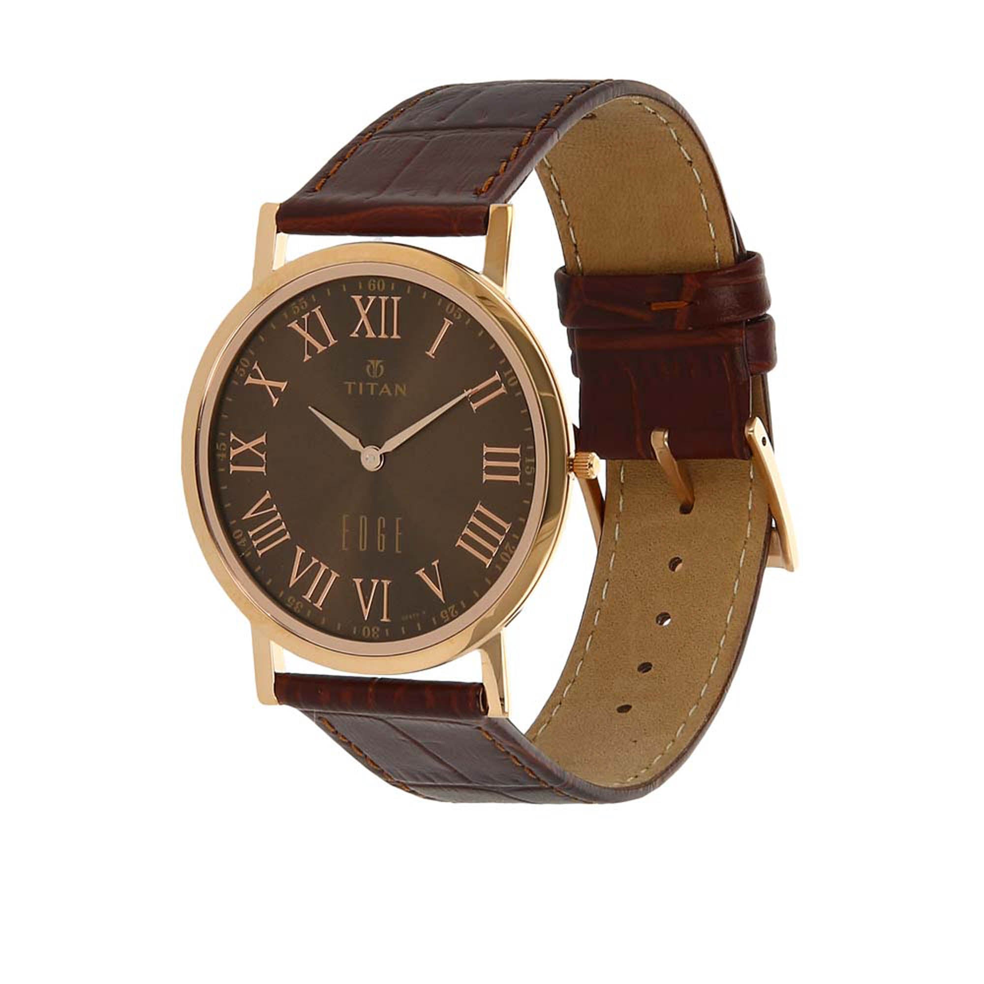 Titan Edge Quartz Brown Dial Leather Strap Watch for Men