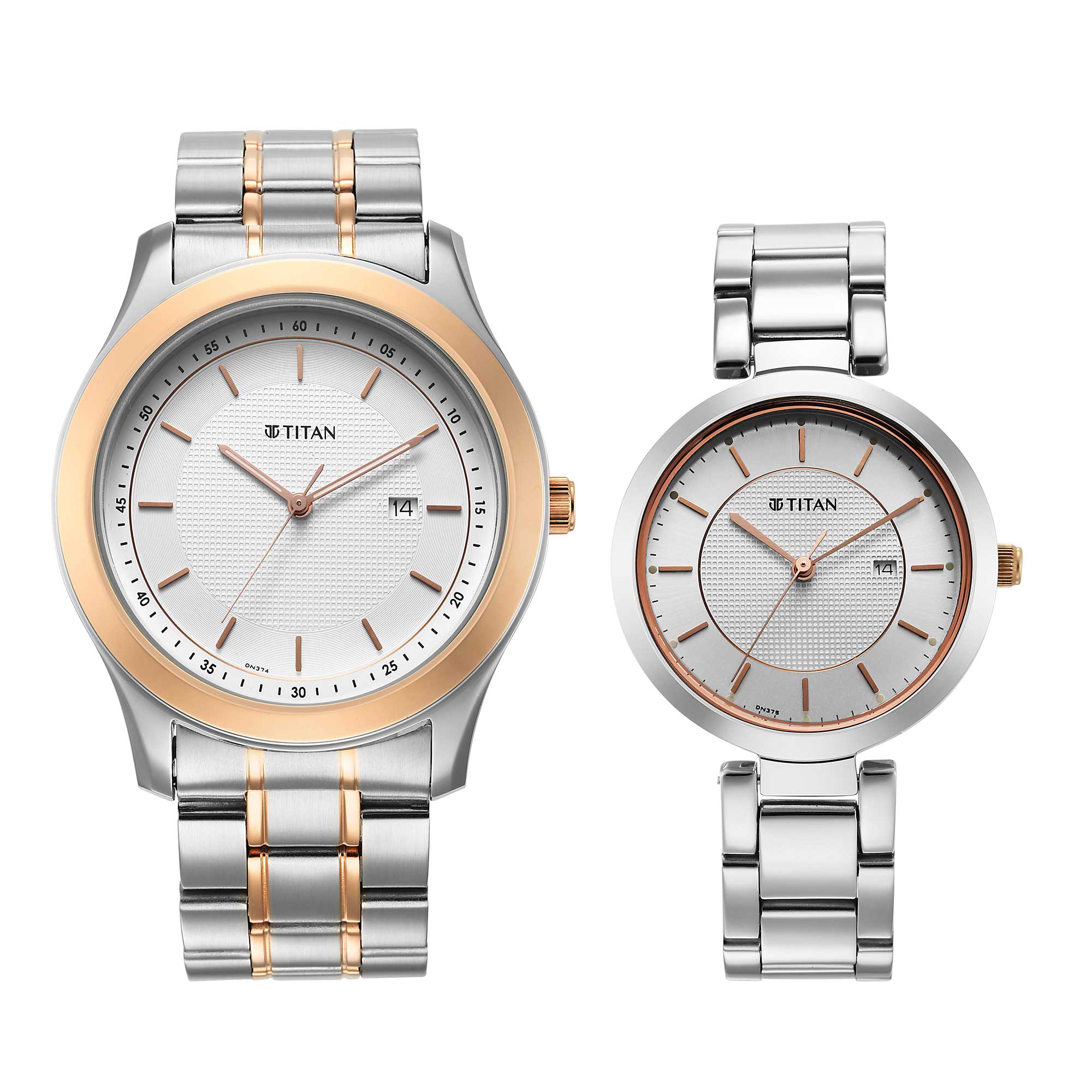 Titan Bandhan White Dial Analog with Date Stainless Steel Strap Watch for Couple