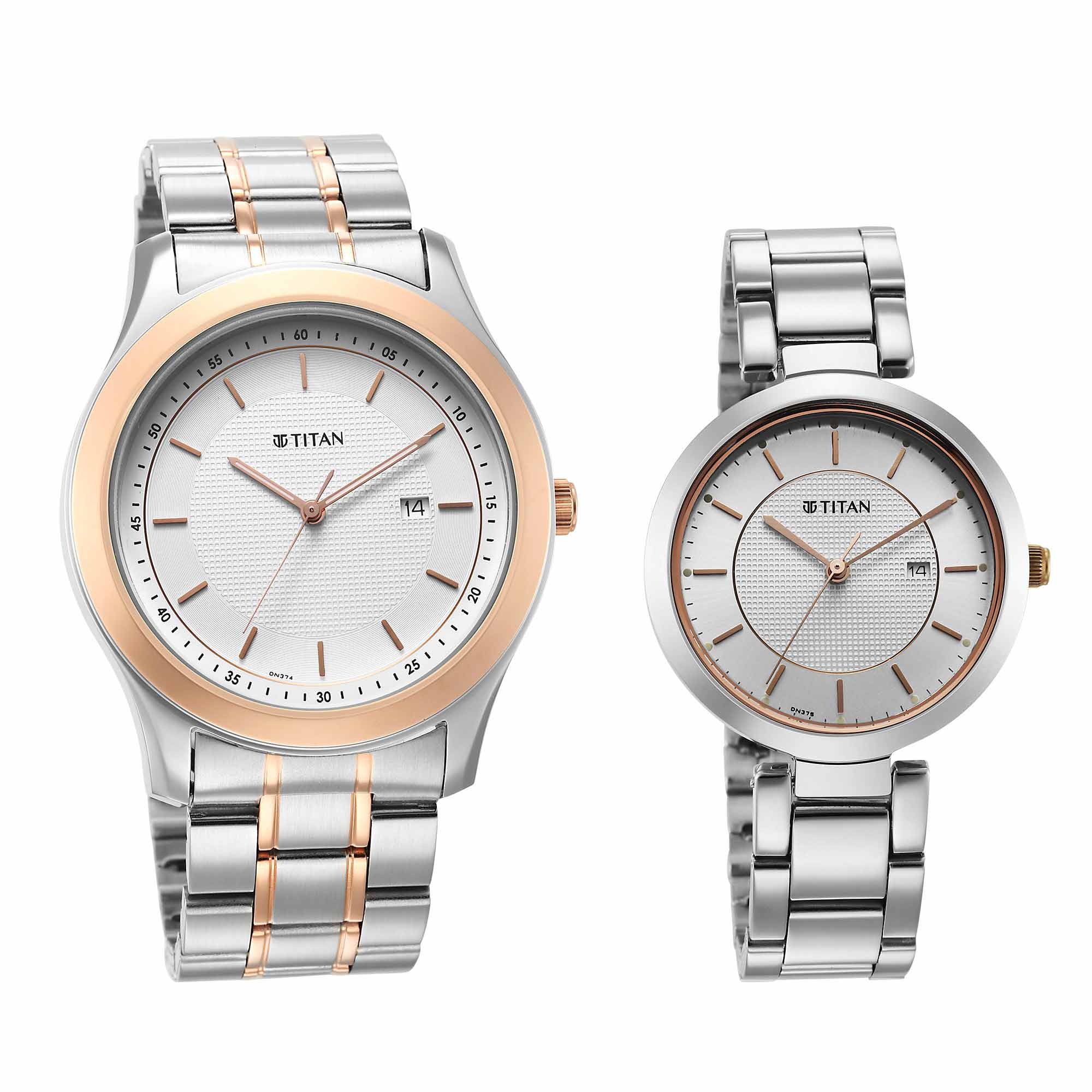Titan Bandhan White Dial Analog with Date Stainless Steel Strap Watch for Couple