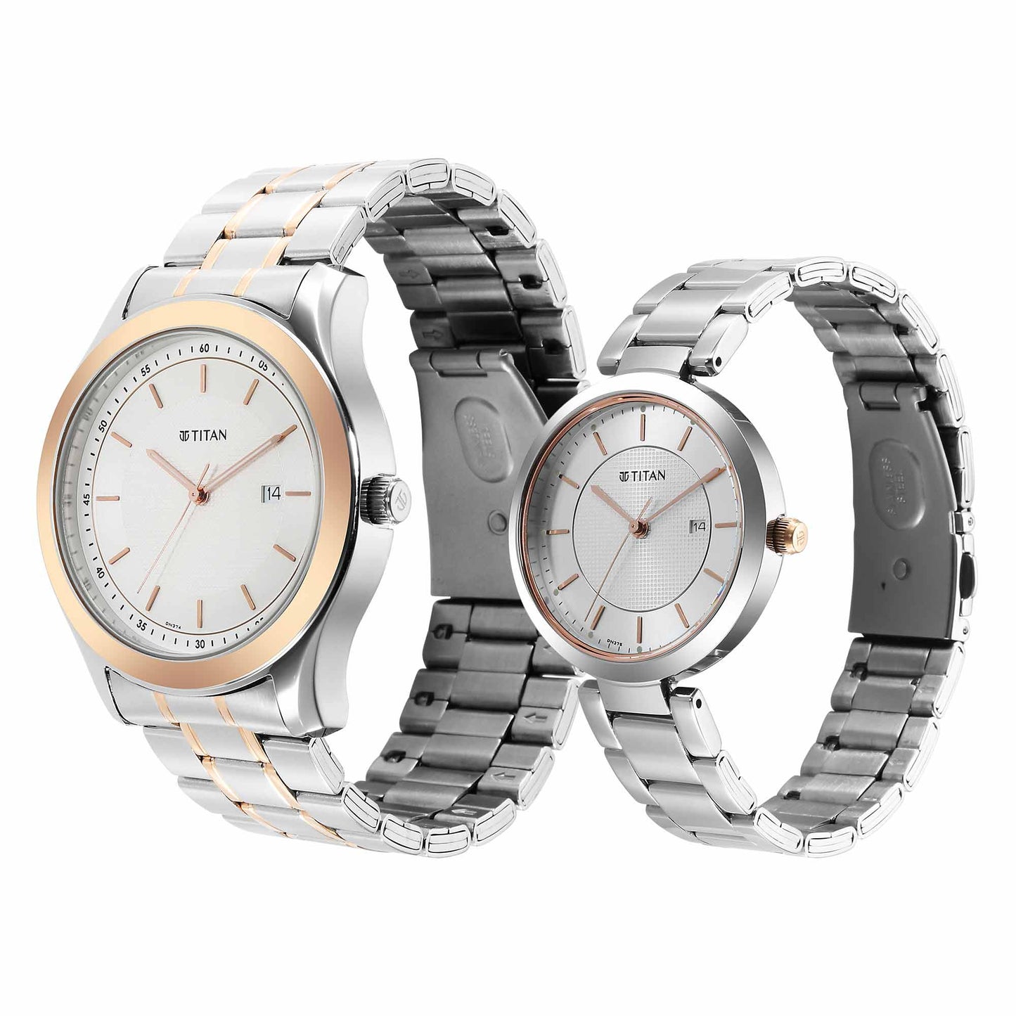 Titan Bandhan White Dial Analog with Date Stainless Steel Strap Watch for Couple