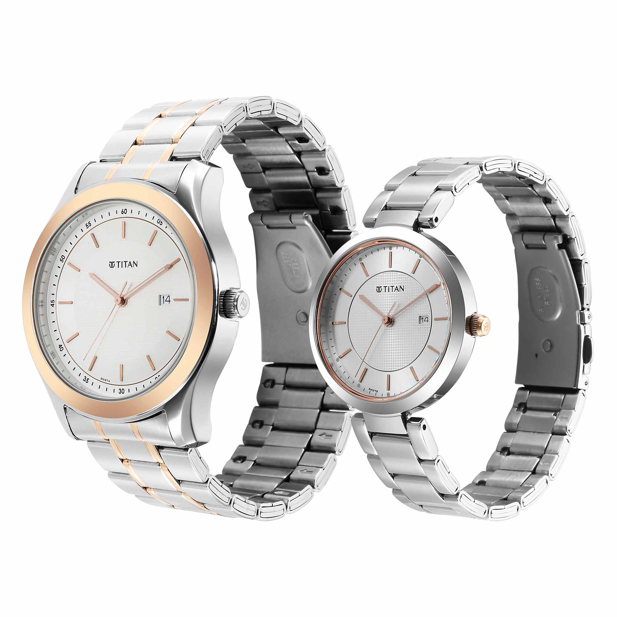 Titan Bandhan White Dial Analog with Date Stainless Steel Strap Watch for Couple