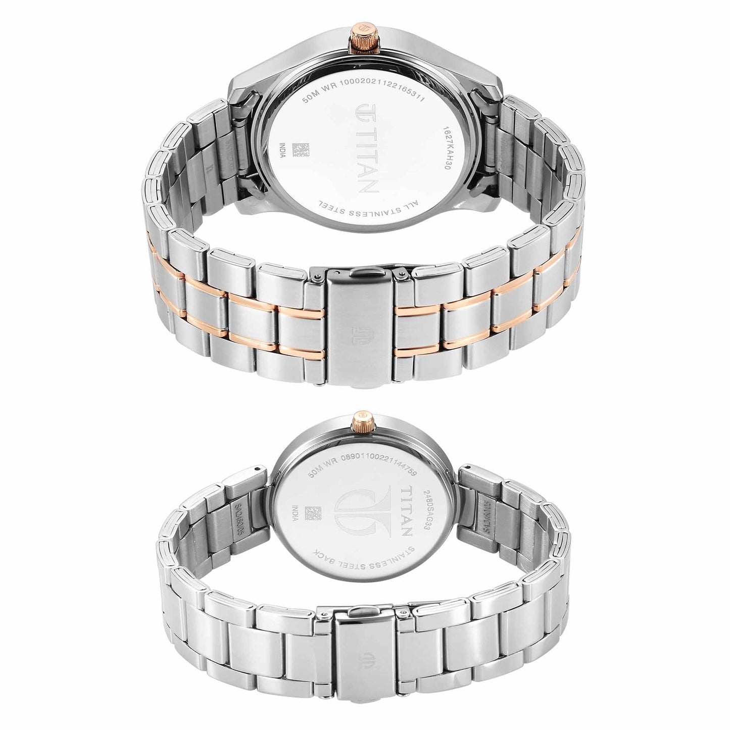 Titan Bandhan White Dial Analog with Date Stainless Steel Strap Watch for Couple
