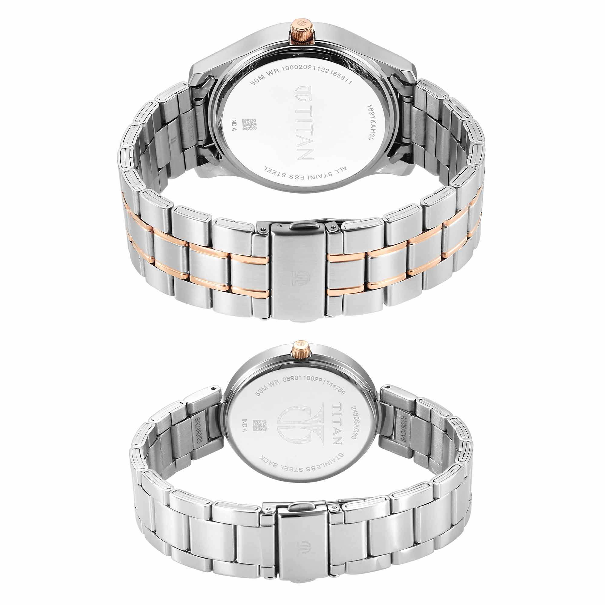 Titan Bandhan White Dial Analog with Date Stainless Steel Strap Watch for Couple