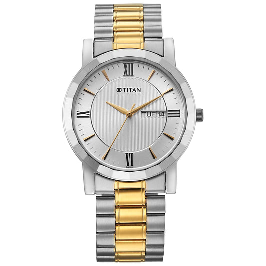 Titan Karishma Silver Dial Dual Color Stainless Steel Strap Analog Watch For Men