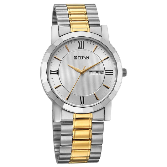Titan Karishma Silver Dial Dual Color Stainless Steel Strap Analog Watch For Men