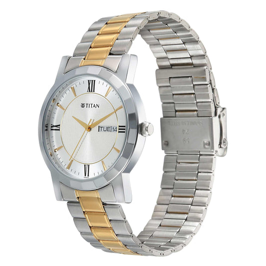 Titan Karishma Silver Dial Dual Color Stainless Steel Strap Analog Watch For Men