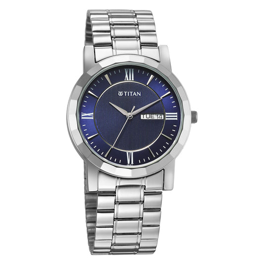 Titan Karishma Blue Dial Silver Stainless Steel Strap Analog Watch For Men