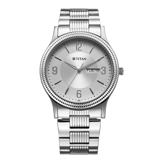Titan Siler White Dial Alog Watch for Men (1650SM02)