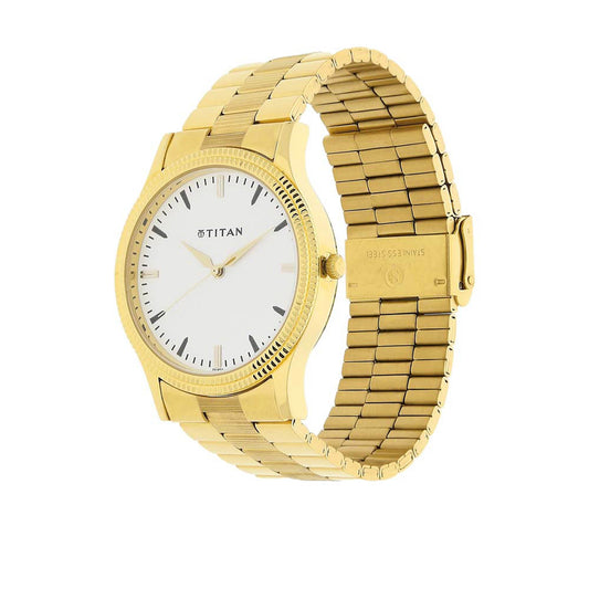 Titan Quartz Analog with Day and Date White Dial Stainless Steel Strap Watch for Men