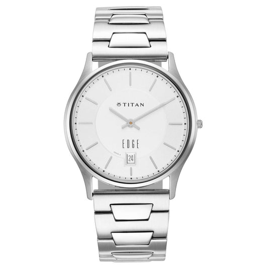 Edge Metal Silver Dial Leather Strap Watch (1683SM01)