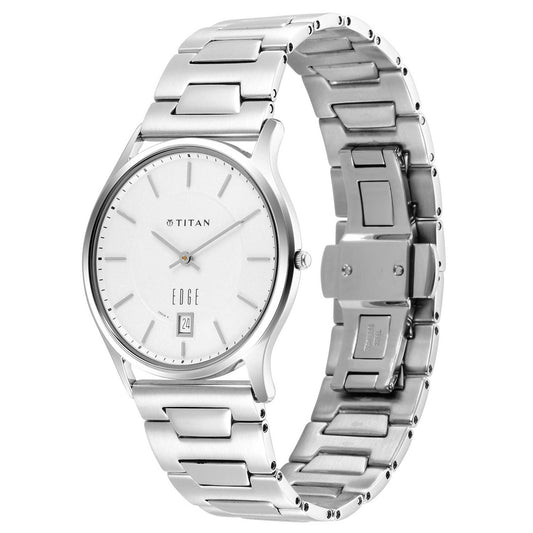 Edge Metal Silver Dial Leather Strap Watch (1683SM01)