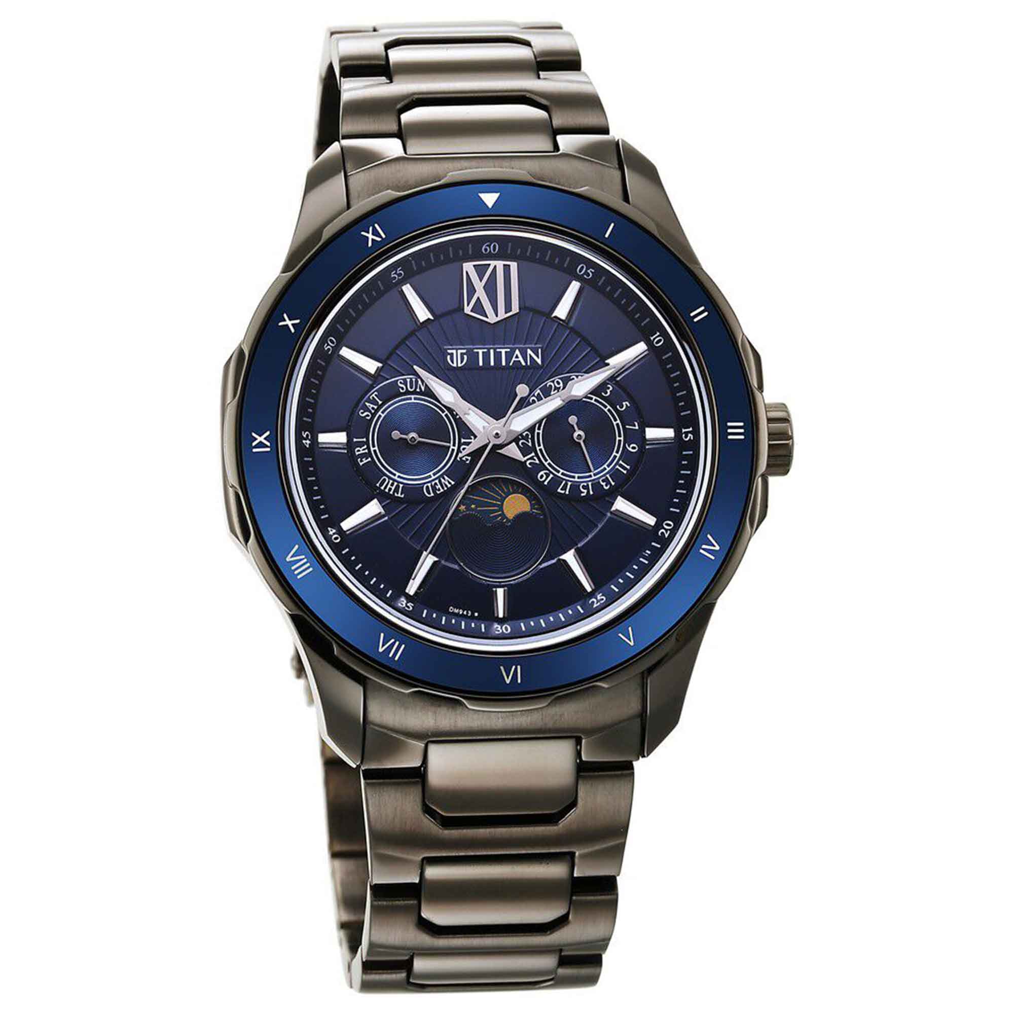 Titan Regalia Blue Dial Grey Metal Strap Multifunction Watch for Men