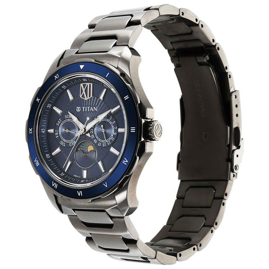 Titan Regalia Blue Dial Grey Metal Strap Multifunction Watch for Men
