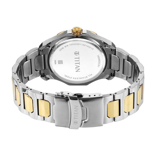 Titan Green Dial Two Toned Stainless Steel Strap Analog with Moon Phase Watch For Men