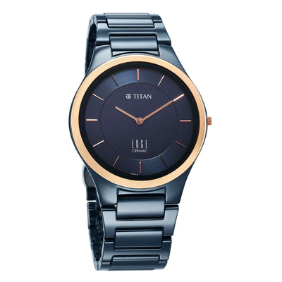 Titan Edge Bicolour Quartz Analog Blue Dial Blue Ceramic Strap Watch For Men