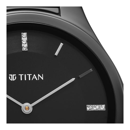 Titan Edge Quartz Analog Black Dial  Black Color Solid Ceramic Strap Watch For Men
