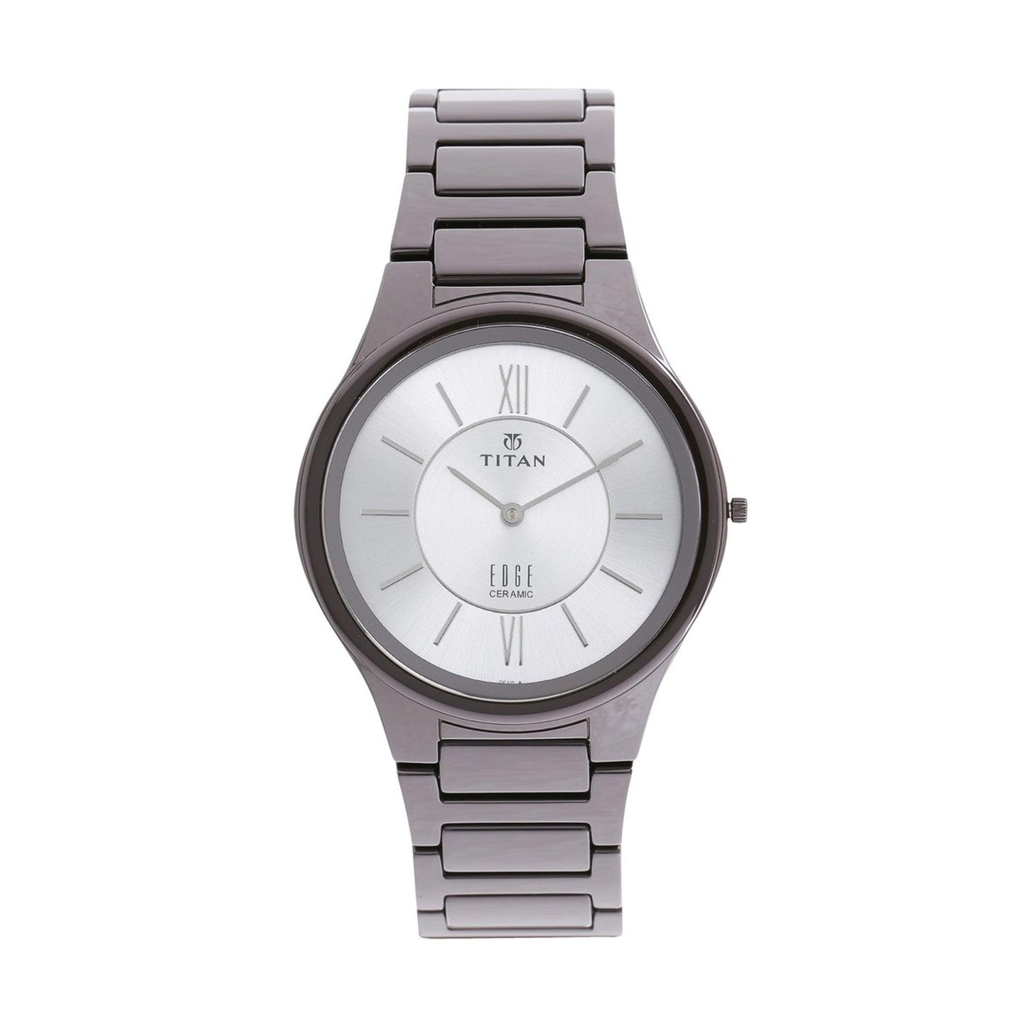 Titan Edge Ceramic Silver Dial Grey Ceramic Strap Analog Watch for Men