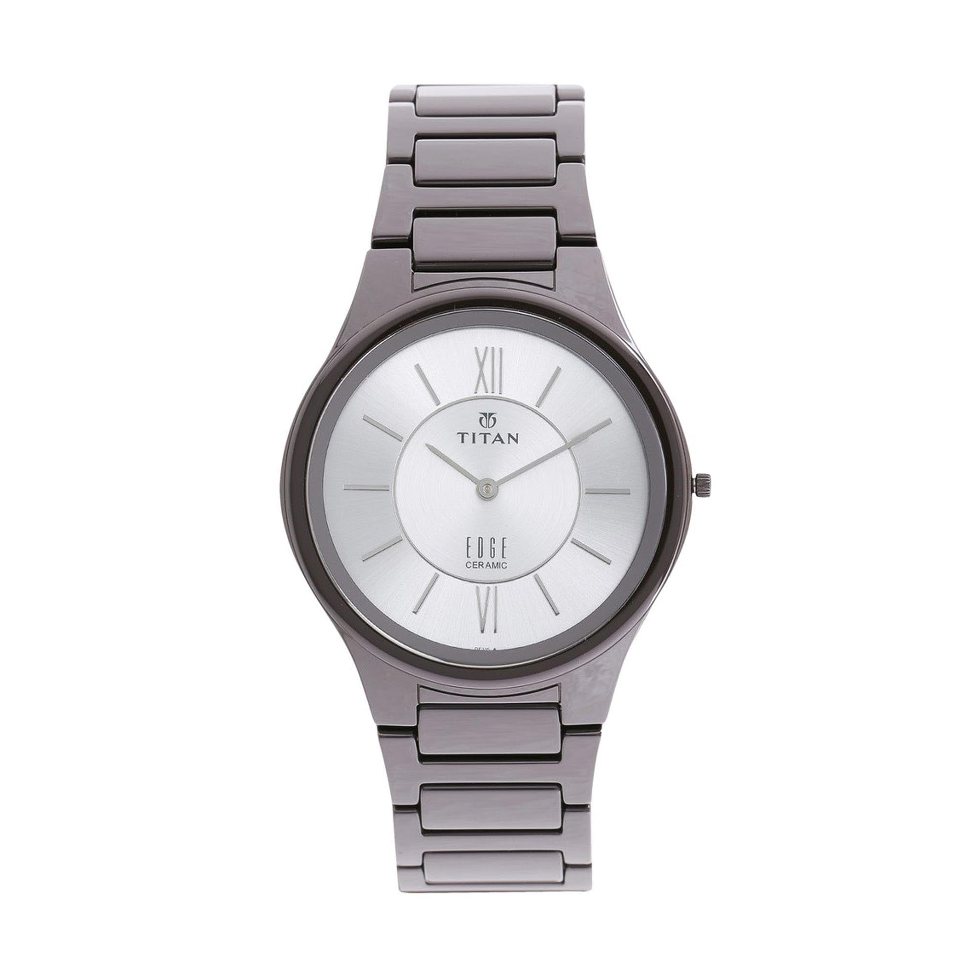 Titan Edge Ceramic Silver Dial Grey Ceramic Strap Analog Watch for Men