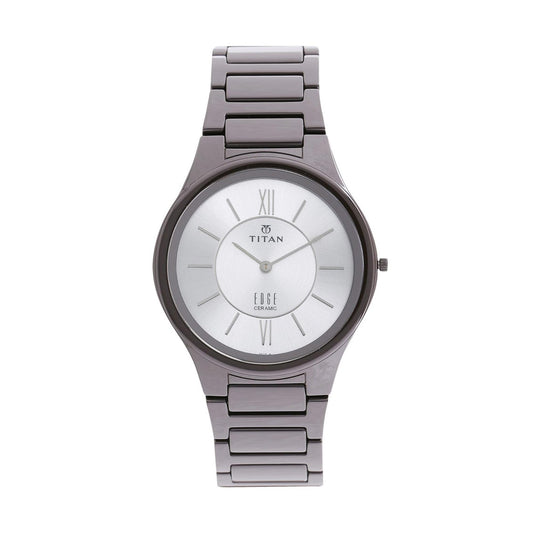 Titan Edge Ceramic Silver Dial Grey Ceramic Strap Analog Watch for Men