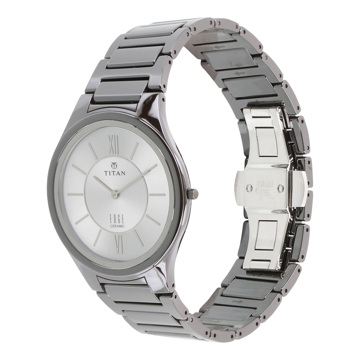 Titan Edge Ceramic Silver Dial Grey Ceramic Strap Analog Watch for Men