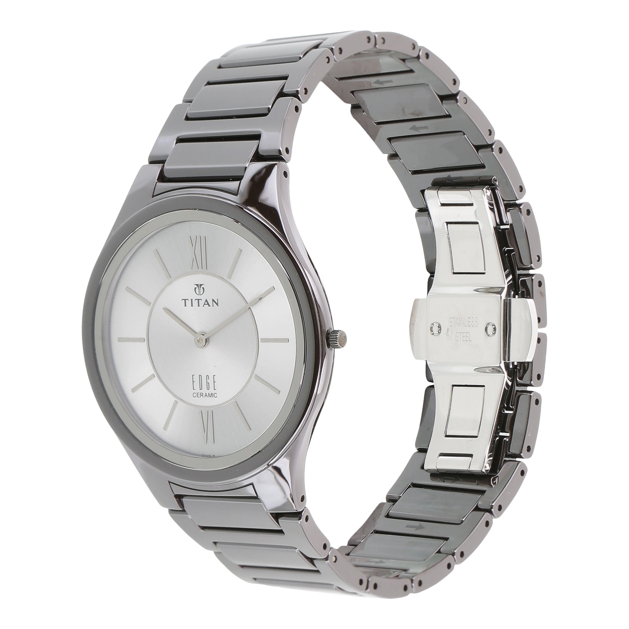 Titan Edge Ceramic Silver Dial Grey Ceramic Strap Analog Watch for Men