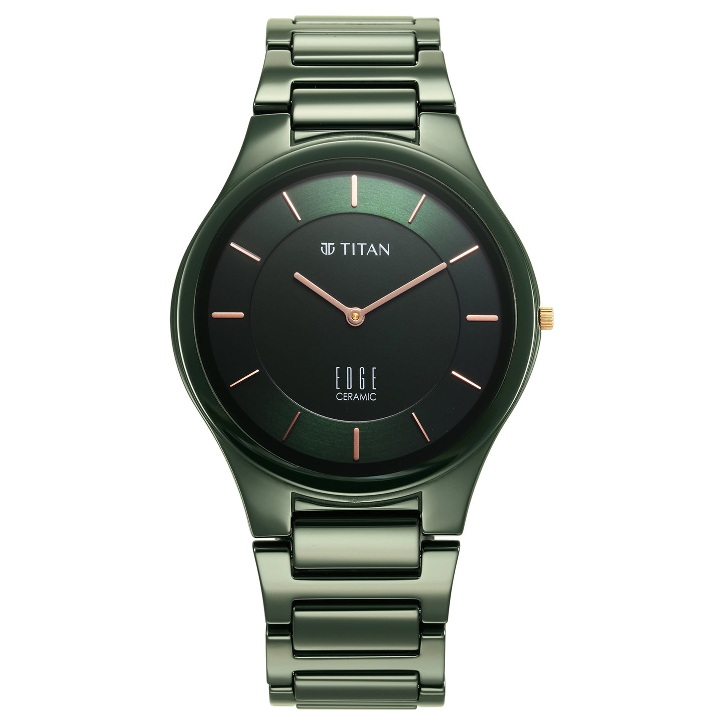 Titan Edge Ceramic Green Dial Ceramic Strap Analog Watch for Men