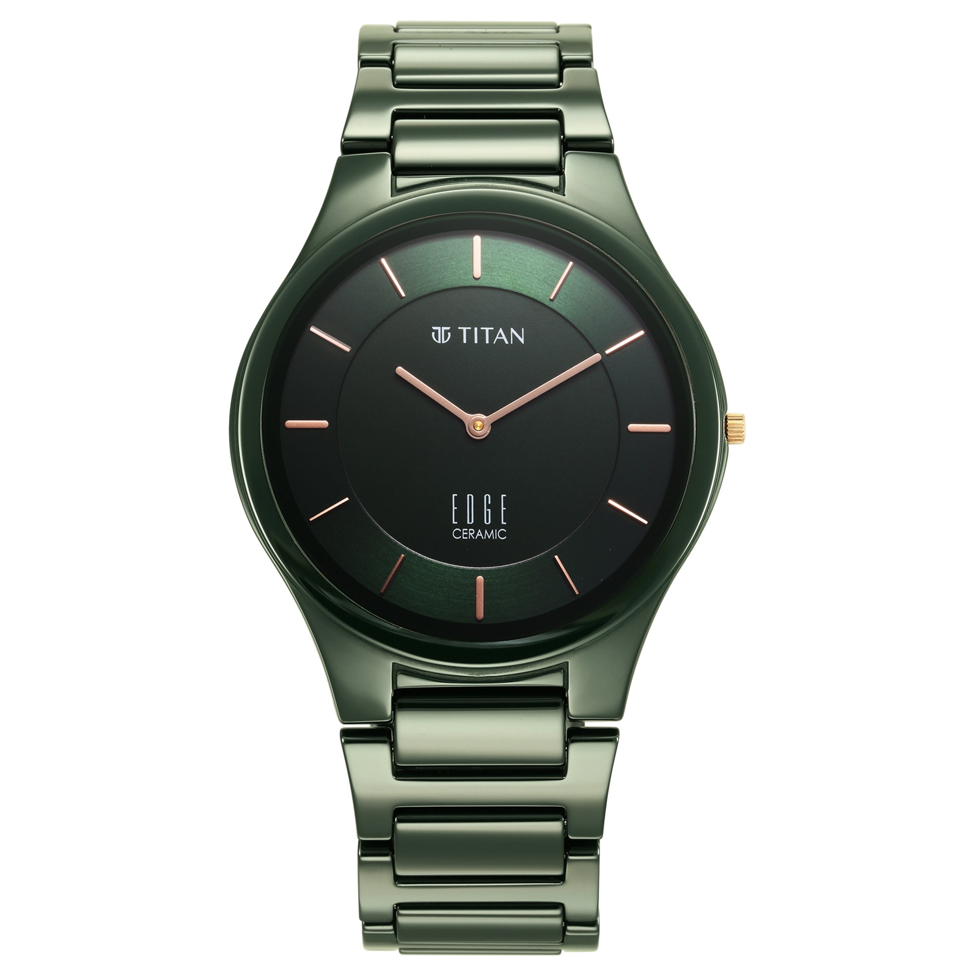 Titan Edge Ceramic Green Dial Ceramic Strap Analog Watch for Men