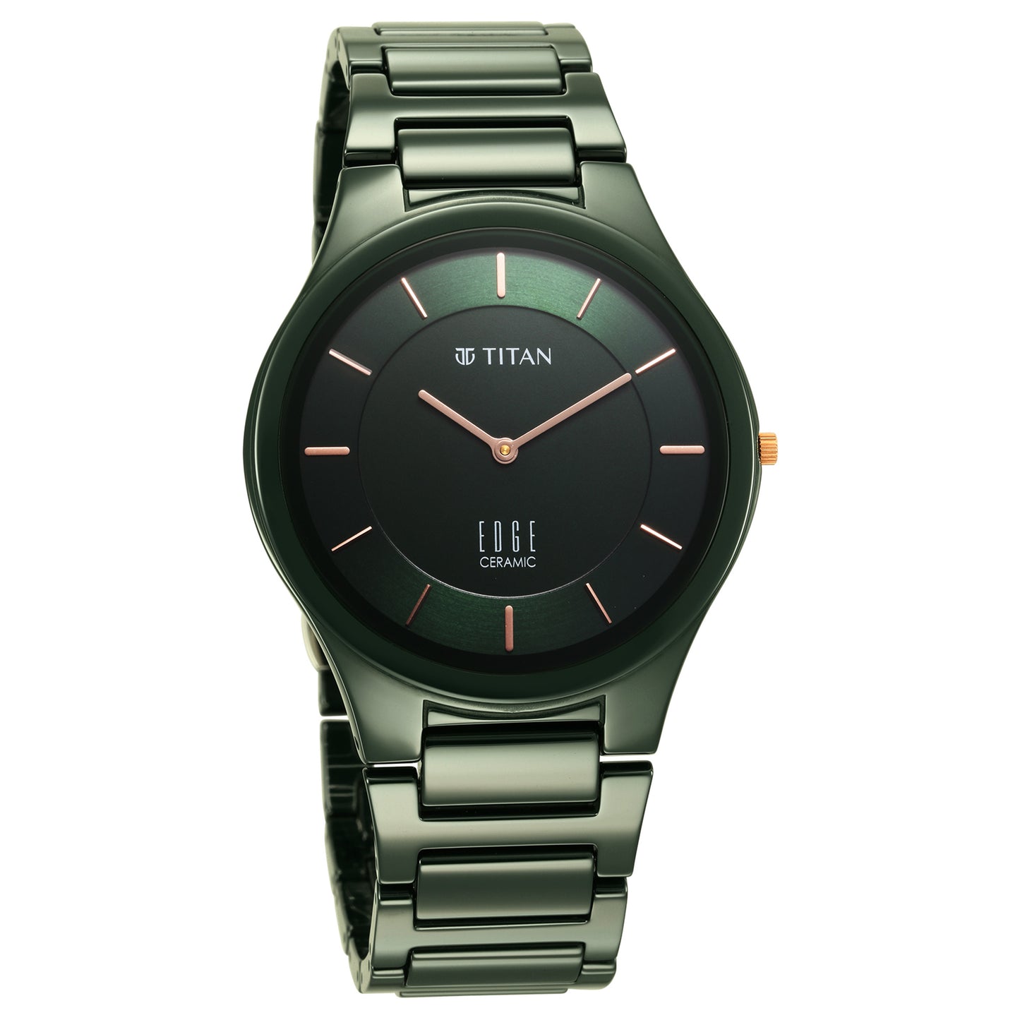 Titan Edge Ceramic Green Dial Ceramic Strap Analog Watch for Men