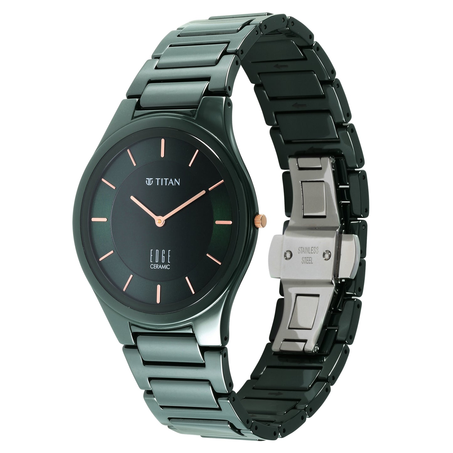 Titan Edge Ceramic Green Dial Ceramic Strap Analog Watch for Men