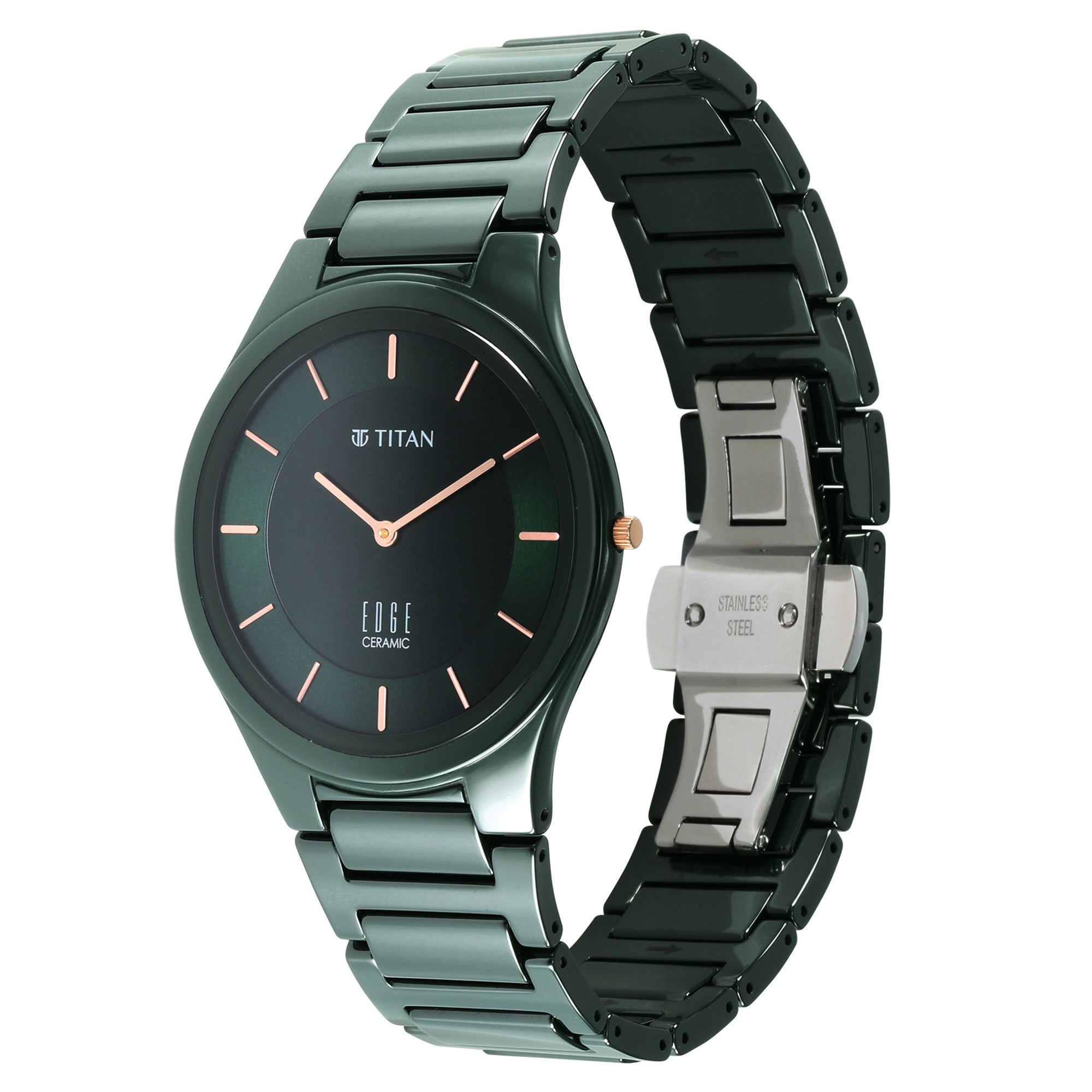 Titan Edge Ceramic Green Dial Ceramic Strap Analog Watch for Men