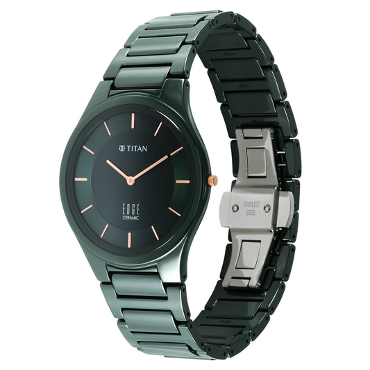 Titan Edge Ceramic Green Dial Ceramic Strap Analog Watch for Men