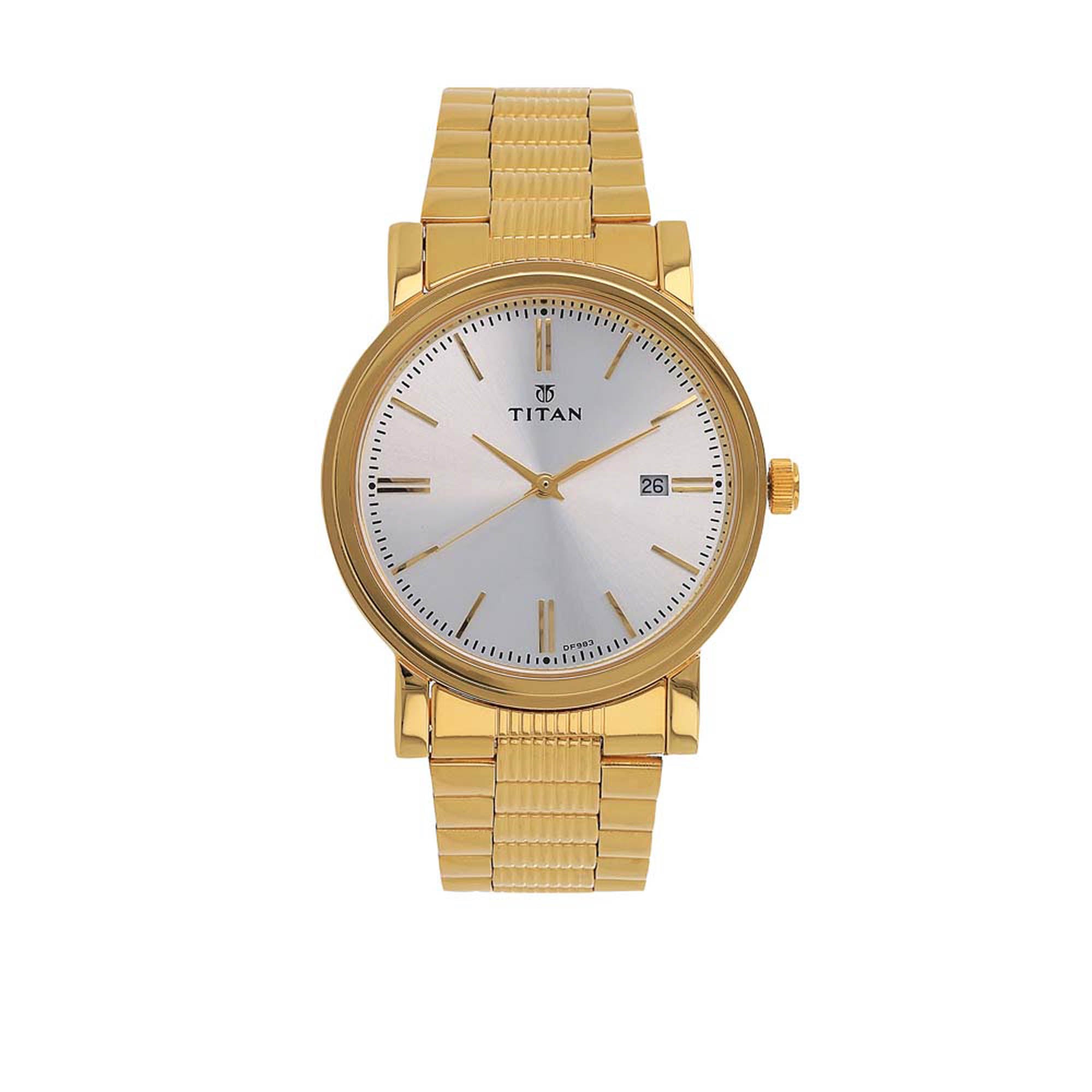 Titan Quartz Analog with Date Silver Dial Stainless Steel Strap Watch for Men