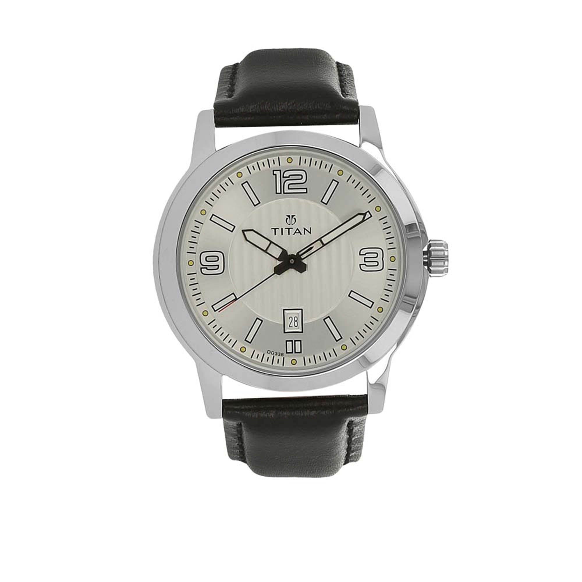 Titan Quartz Analog Silver Dial Leather Strap Watch for Men
