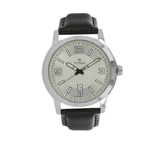 Titan Quartz Analog Silver Dial Leather Strap Watch for Men
