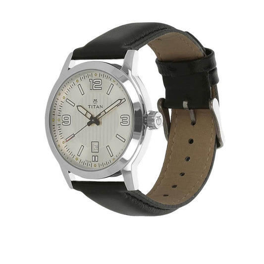 Titan Quartz Analog Silver Dial Leather Strap Watch for Men