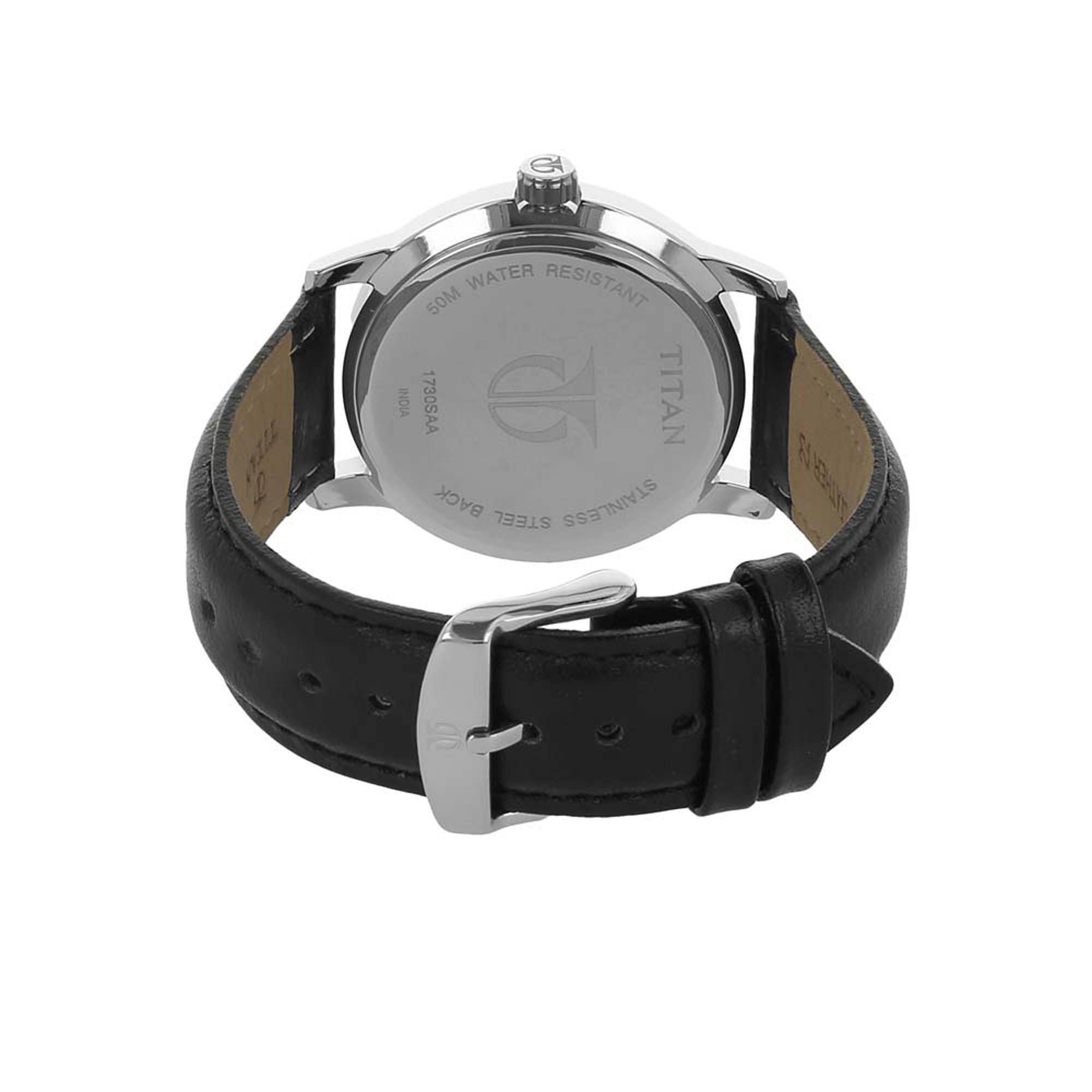 Titan Quartz Analog Silver Dial Leather Strap Watch for Men