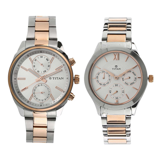 Titan Neo Bandhan White Dial Alog Watches for Pair (17332570KM01)