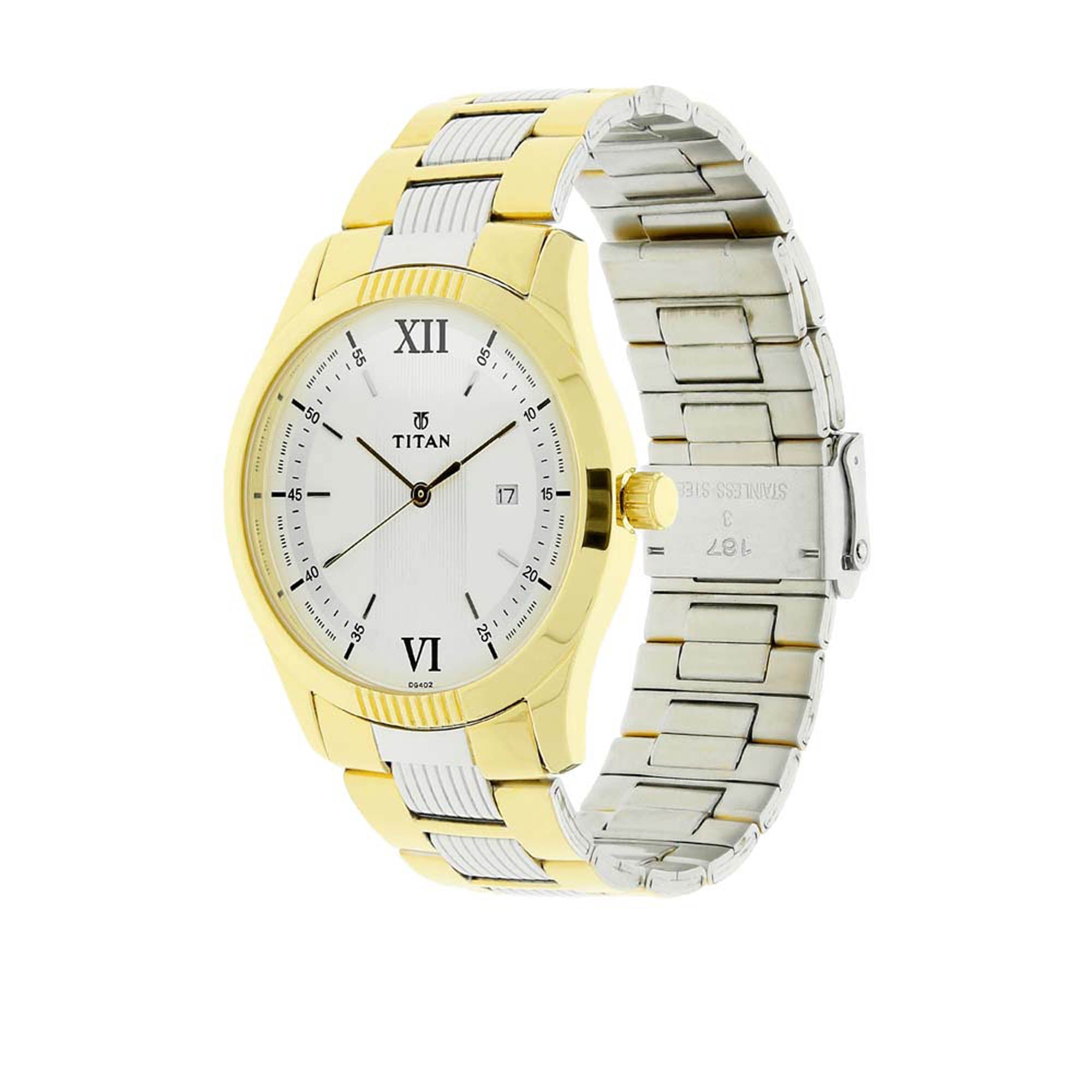 Titan Quartz Analog White Dial Stainless Steel Strap Watch for Men